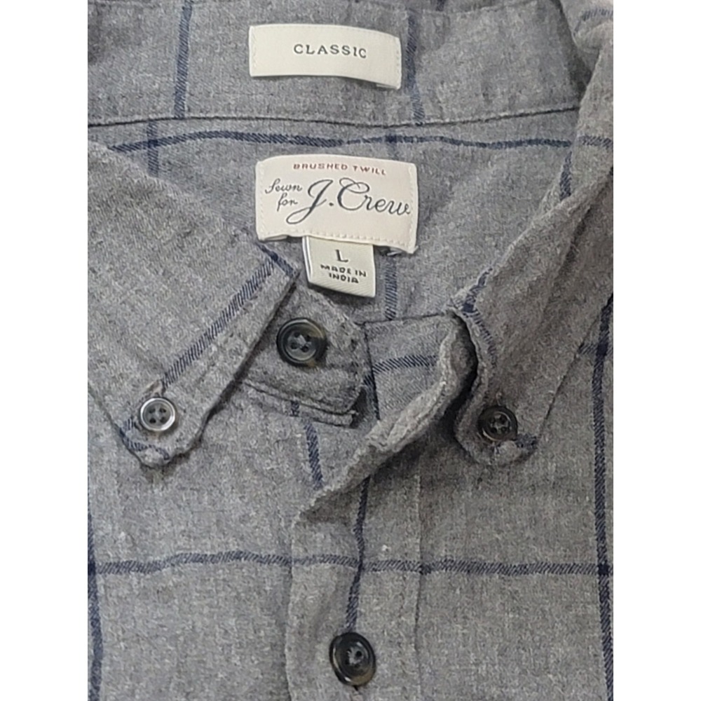 J. Crew Men's Grey Blue Check Brushed Twill Button Up Shirt Size Large - Picture 2 of 4